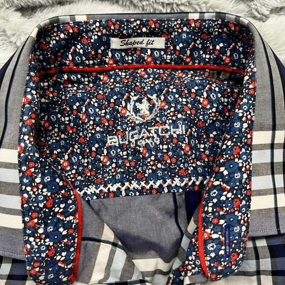 Bugatchi Shirt Mens XL Multicolor Long Sleeve Button Down Plaid Shaped Fit - Picture 3 of 9